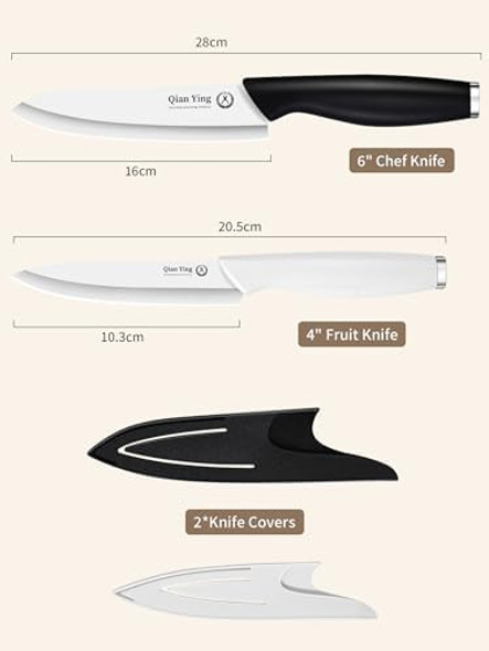 Ceramic Knife Set for Kitchen with Sheath: 100% Zirconia Pure Ceramic Sharp Blade Fruit Cutting Knives 2Pcs with Cover Rustproof Clean Cut Edge Black and White No Scratches on Titanium Cutting Boards Ceramic Knife Set for Kitchen with Sheath: 100% Zirconia Pure Ceramic Sharp Blade Fruit Cutting Knives 2Pcs with Cover Rustproof Clean Cut Edge Black and White No Scratches on Titanium Cutting Boards