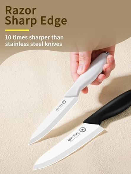 Ceramic Knife Set for Kitchen with Sheath: 100% Zirconia Pure Ceramic Sharp Blade Fruit Cutting Knives 2Pcs with Cover Rustproof Clean Cut Edge Black and White No Scratches on Titanium Cutting Boards Ceramic Knife Set for Kitchen with Sheath: 100% Zirconia Pure Ceramic Sharp Blade Fruit Cutting Knives 2Pcs with Cover Rustproof Clean Cut Edge Black and White No Scratches on Titanium Cutting Boards