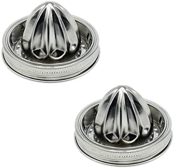 Easy Use Hand Fresh Juicer Lid for 3.38 Inch Wide Mouth Mason Jar.Hand Squeezer Top For Citrus Lemon Orange 304 Stainless Steel.No Jar QurHapzy(2 Pack)