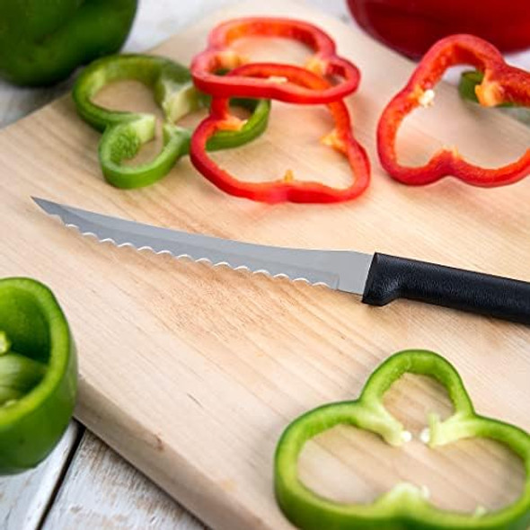 Rada Cutlery Tomato Slicer Knife (W226) 5" Stainless Steel Hollow Ground Serrated Blade Made in USA Black Handle