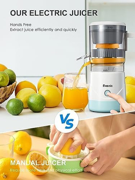 Electric Citrus Juicer Reemix Full-Automatic Orange Juicer Squeezer for Orange Lemon Grapefruit Citrus Juicer with Cleaning Brush Easy to Clean and Use (White)