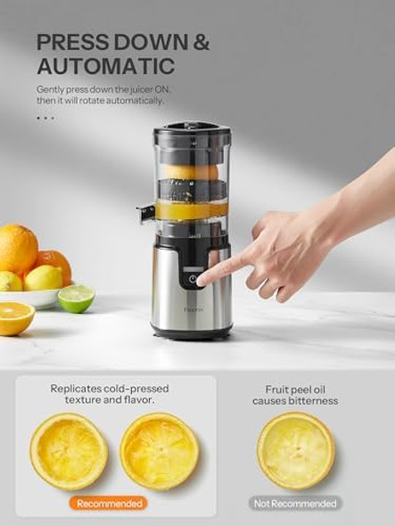 Electric Citrus Juicer Reemix Lemon Squeezer with Brushed Stainless Steel Body Fully Automatic One-click Operation Orange Squeezer Black+Silver