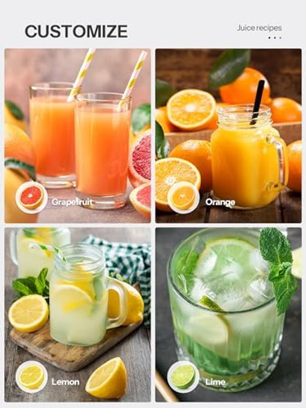 Electric Citrus Juicer Reemix Lemon Squeezer with Brushed Stainless Steel Body Fully Automatic One-click Operation Orange Squeezer Black+Silver