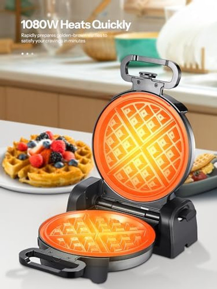 Classic Waffle Iron Double Belgian Waffle Maker 180°Flip 1400W Waffle Iron 8 Slices Rotating & Nonstick Plates with Removable Drip Tray Cool Touch Handles Stainless Steel (8 Slices)