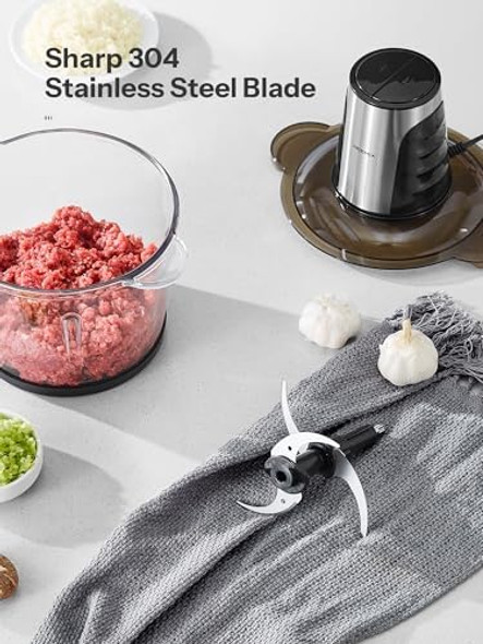 Food Processors with 2 Large Bowls(12 Cup+12 Cup) Reemix Electric Chopper with Powerful 500W Copper Motor 4 Bi-Level Blades for Fruits Meat Vegetables Baby Food Nuts 2 Speeds