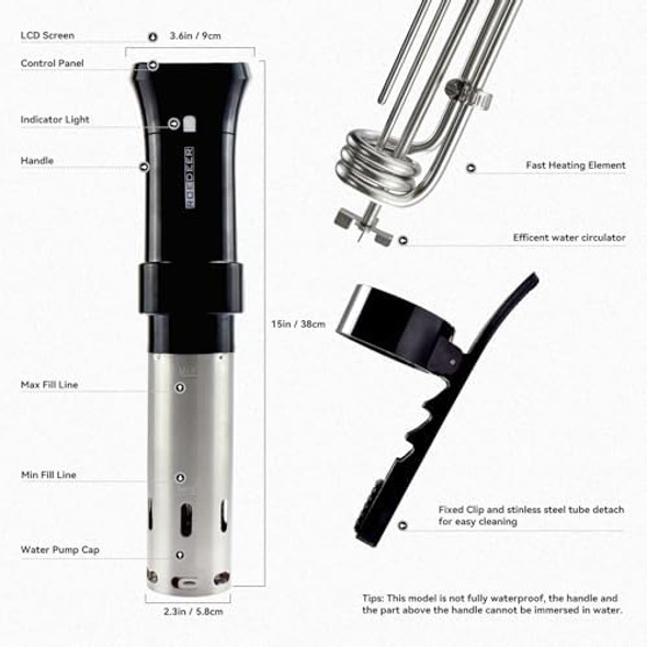 WI-FI Sous Vide Cooker 1100W Immersion Circulator for Sous Vide Machine with Touch Screen Accurate Temperature Control Precision Cooker Perfect for Tender and Juicy Meals