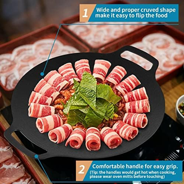 Korean Grill Pan with Nonstick 6-Layer Coating 13" Round BBQ Griddle with Bag Compatible for Induction Gas Stove Electric Cooktop Indoor or Outdoor Grilling