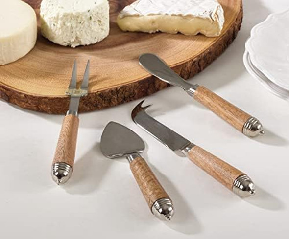 Natural Bark Wood Style Handle Cheese Knife Cutlery (Set of 4)
