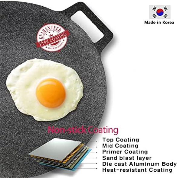 Korean BBQ Grill IH Induction Circular size 13 inches [Made In Korea] Non-stick Grill/Natural Material 6 Layer Coating/[Bag included] Can be used for both home and outdoor stoves