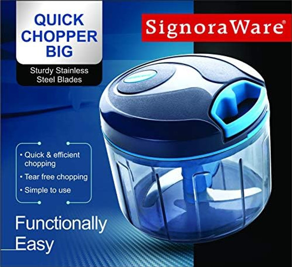 SIGNORAWARE Manual Food Processor Vegetable Chopper -Easy Pull Hand String- Portable Stainless Steel Hand Food Chopper Cutter Garlic Mincer Onion Veggie Fruit Chopper Dicer w/Container (15 oz)