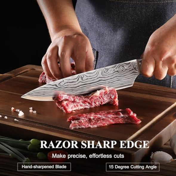 Sunnecko Kitchen Knife Set 7 Piece Chef Knife Set Professional High Carbon Stainless Steel Sharp Kitchen Knives with Wooden Handle