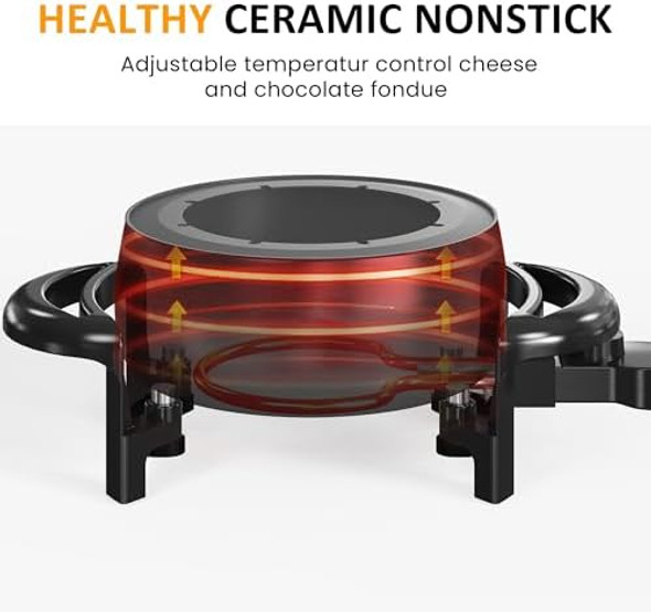 Sunvivi Electric Fondue Pot Set for Cheese & Chocolate Temperature Control 8-Color Coded Forks for Cheese Chocolate Hot Oil Broth 3 Quarts