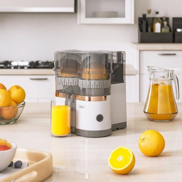 Sunvivi Dual Head Electric Citrus Juicer Plug-in Model Juicer Machine with Power Cord & Cleaning Brush Portable Lemon Squeezer for Fresh Orange Lemon Lime Kiwi Grapefruit Easy to Clean & Use