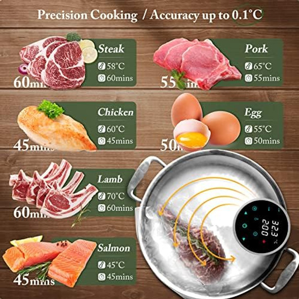 WiFi Sous Vide Cooker 1100W Precision Cooker Slow Water Bath Cooking Machine with Temperature Range 25-95℃ & Timer Control Thermal Immersion Circulator Sous Vide Stick for Party Home