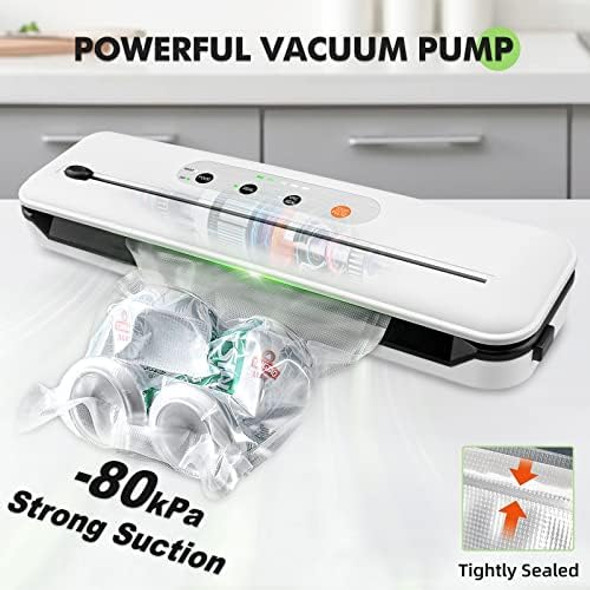 Toprime Vacuum Sealer Machine VS6611 80Kpa Powerful Food Sealer Built-in Cutter with Sealing Bag and Hose Vacuum Air Sealing System for Seal a Meal and Sous Vide White