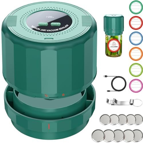 M11 Green Mason Jar Vacuum Sealer and Regular Caning Lids M11 Green Mason Jar Vacuum Sealer and Regular Caning Lids