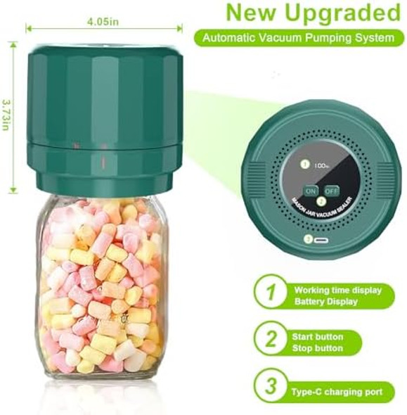 M11 Green Mason Jar Vacuum Sealer and Regular Caning Lids M11 Green Mason Jar Vacuum Sealer and Regular Caning Lids