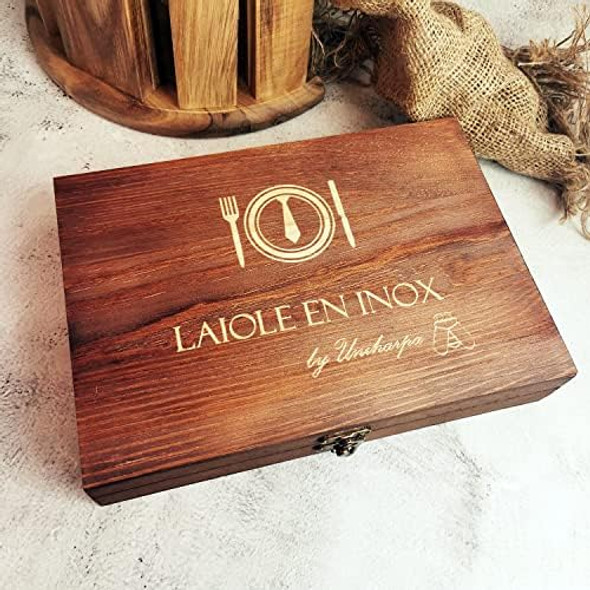 Uniharpa Laguiole Steak Knives Flatware Steak Sets Stainless Steel Service for 6 With Pakkawood Handle and Box