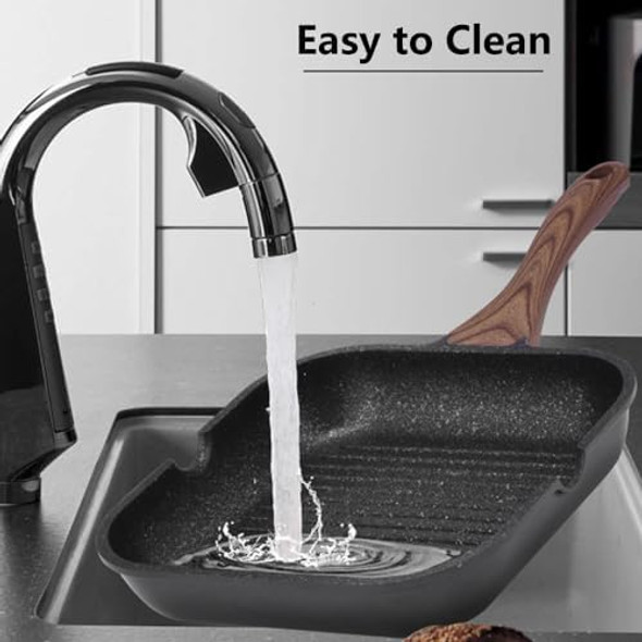 Nonstick Grill Pan 10 Inch Versatile Square Grill Skillet with Pour Spouts Granite Coating Steak Pan for Indoor Cooking & Outdoor Grilling Black Compatible with All Stovetops