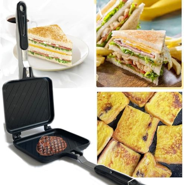 Double Sided Frying Pan Non-Stick Pan with Heat-Resistant Handles Egg and Sandwich Frying Pan Multifunctional Breakfast Pan for Indoor & Outdoor Home Kitchen 5.5 Inches For all stove surfaces