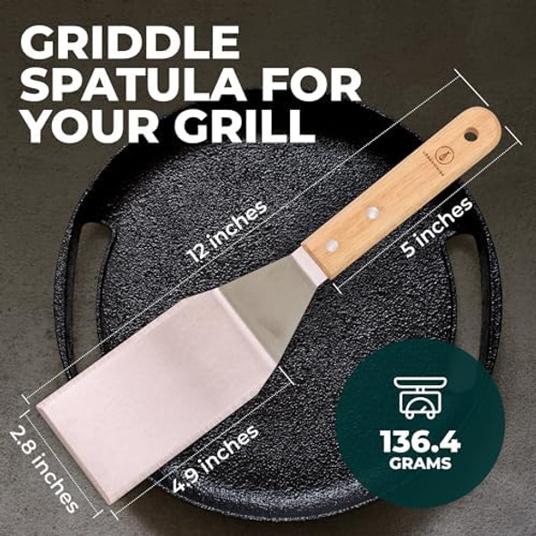 Urban Whisk Stainless Steel Griddle Spatula - Heavy Duty Metal Spatula for Kitchen & BBQ Great for Grill & Hamburgers Heat Resistant Wooden Handle Griddle Scraper for Restaurants & Outdoor Grill Urban Whisk Stainless Steel Griddle Spatula - Heavy Duty Metal Spatula for Kitchen & BBQ Great for Grill & Hamburgers Heat Resistant Wooden Handle Griddle Scraper for Restaurants & Outdoor Grill