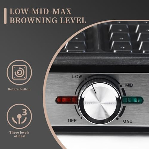 Waffles Maker Waffle Iron 4 Belgian Square Waffle Maker Belgian Waffle Maker Thick with Non-stick Plate Breakfast Waffle Machine Make Waffle in Minutes 3 Browning Level 1200W