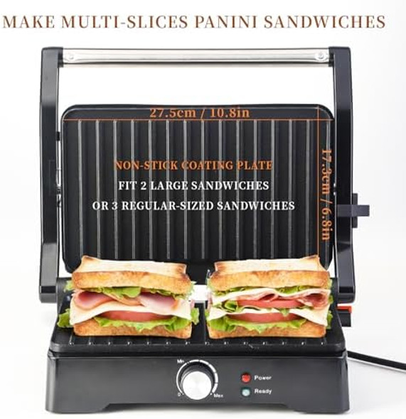 Panini Press Grill Sandwich Maker Large Electric 3 in 1 Panini Sandwich Maker Grill Open 180 Degrees for Grill Indoor Perfect for Grilling Steaks Burger Sandwich Non-stick Pan