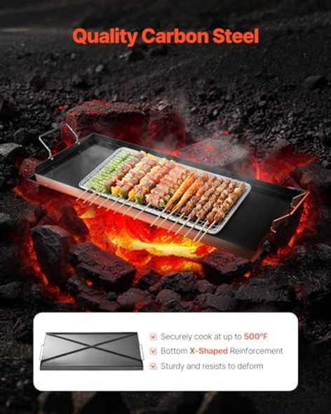 VEVOR Carbon Steel Griddle 32x14 inch Universal Flat Top Rectangular Plate Gas Grill Griddle for BBQ Grill Teppanyaki Portable Family Cookware with Handle for Camping Tailgating Party