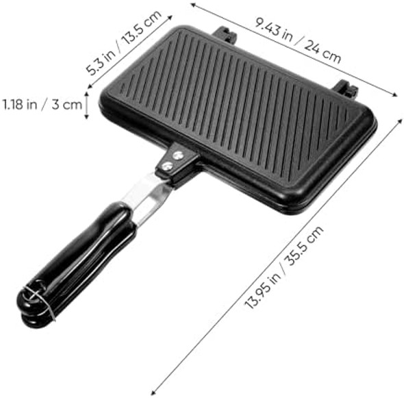 VOSAREA Sandwich Maker Grilled Sandwich Maker Pan Non-Stick Hot Sandwich Maker with Long Handle Double Sided Frying Pan Stovetop Toasted Sandwich Maker for Home Kitchen Breakfast Camping