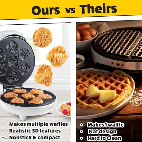 Mermaid Waffle Maker - Create 7 Different Mermaid Shaped Waffles in Minutes - A Cool Under the Sea Breakfast for Kids & Adults- Electric Nonstick Waffler Iron Ocean Theme w Recipes for Girls