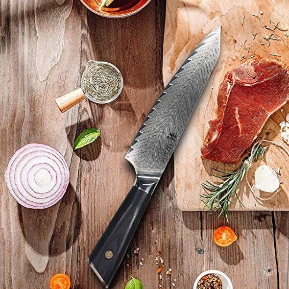 Wakoli Kiritsuke Chef Knife 8-inch Blade Damascus Knife made from 67 Layers of Damascus Steel with VG10 Core Ergonomic Kitchen Knives with G10 Handle for All Tasks in Box (Feza)