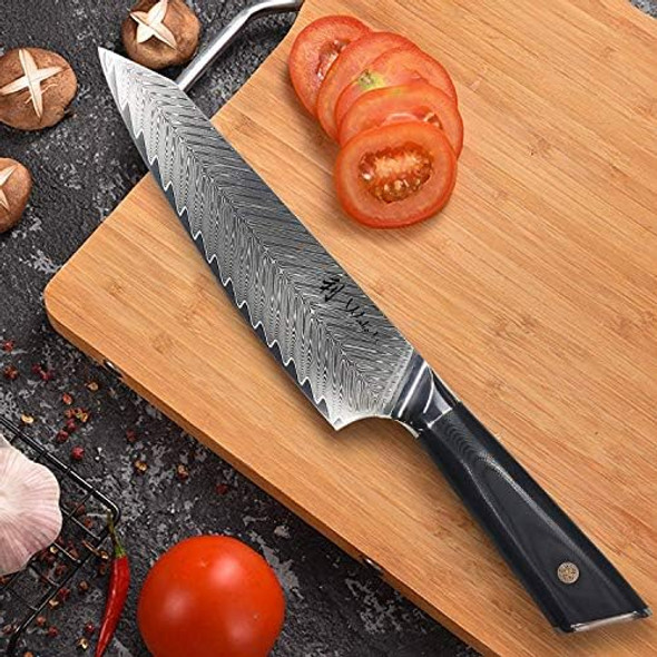 Wakoli Kiritsuke Chef Knife 8-inch Blade Damascus Knife made from 67 Layers of Damascus Steel with VG10 Core Ergonomic Kitchen Knives with G10 Handle for All Tasks in Box (Feza)