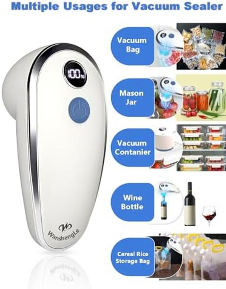 WanshengLe Handheld Vacuum Sealer Food Sealer Vacuum Sealer Machine with 60 Reusable Sous Vide Bags