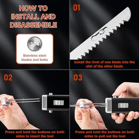 Cordless Electric Knife Set - Rechargeable Carving Knife with Safety Lock Black Ergonomic Handle with Knives and Forks for Meat Bread Brisket Slicing Thanksgiving and Christmas s Cordless Electric Knife Set - Rechargeable Carving Knife with Safety Lock Black Ergonomic Handle with Knives and Forks for Meat Bread Brisket Slicing Thanksgiving and Christmas s