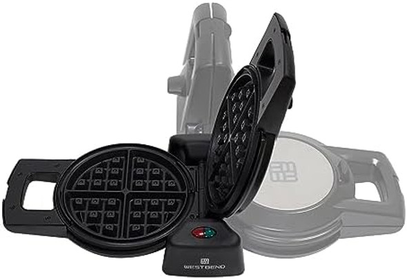 West Bend Belgian Waffle Maker Makes 7-Inch Waffles 180-Degree Flip with PTFE- Non-Stick Plates Vertical Storage and Non-Skid Rubber Feet 1000-Watts Black