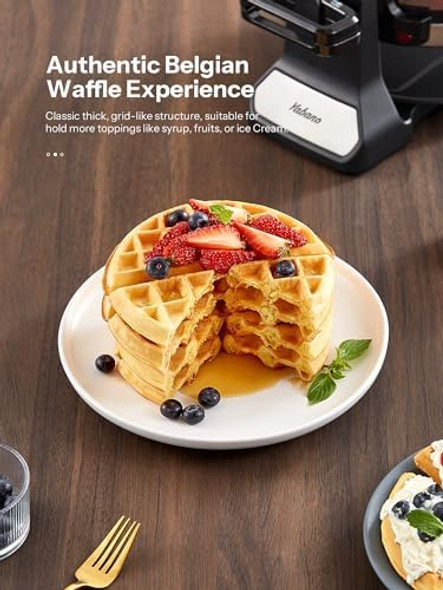 Belgian Waffle Maker Classic Rotating Waffle Iron with Nonstick Plates Removable Drip Tray and Cool Touch Handles Double Flip Waffle Rotating Belgium Waflera Maker by Yabano Brushed Stainless