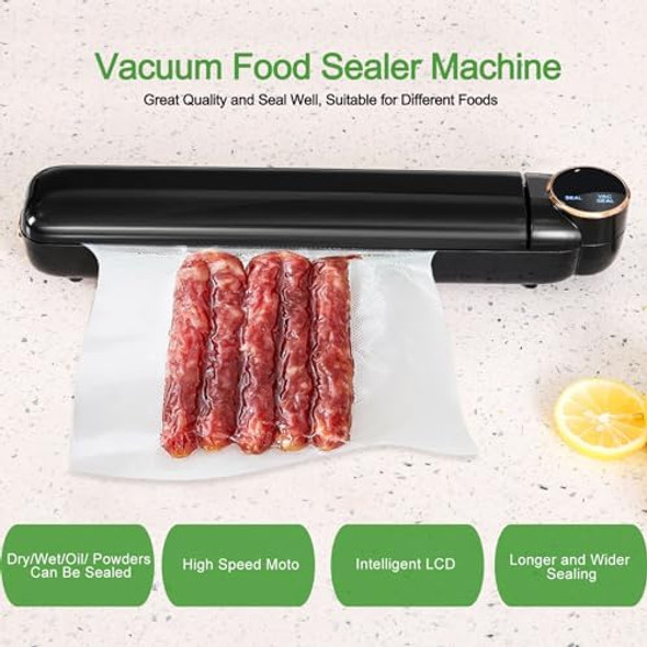 Vacuum Food Sealer Machine Meat Sealers Packing zer Saver Starter Kit Dry & Moist Modes LED Indicator Lights Kitchen Air Seal Machine with 20PCS Storage Bags Black