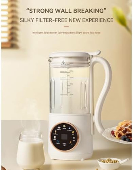 Nut Milk Juice Maker Automatic 47oz Soy Milk Maker Machine for Homemade Almond Oat Soy Multifunctional Milk Machine and Juicer with Timing Automatic Cleaning Insulation Function 600W