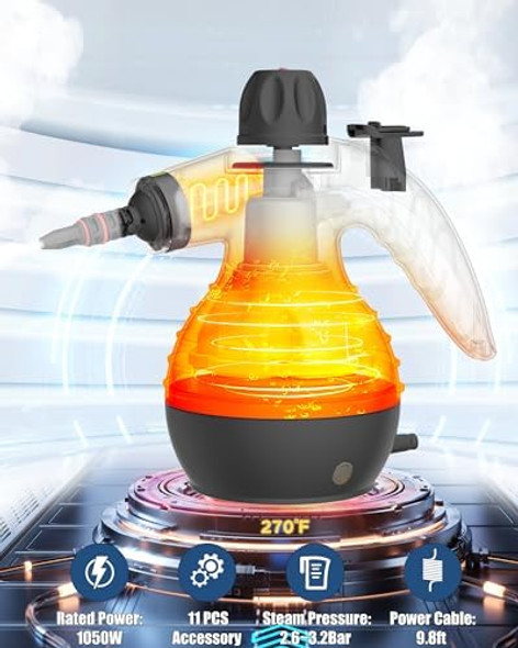 Steam Cleaner for Home Multi-Surface Natural Steamer for Cleaning with Safety Lock and 11pcs Accessories Handheld Steam Cleaner for Sofa Windows Carpet Tile Kitchen Hood and Car (White)
