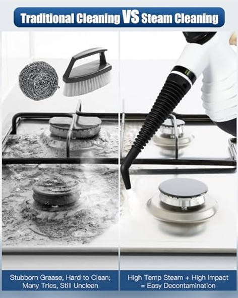 Steam Cleaner for Home Multi-Surface Natural Steamer for Cleaning with Safety Lock and 11pcs Accessories Handheld Steam Cleaner for Sofa Windows Carpet Tile Kitchen Hood and Car (White)