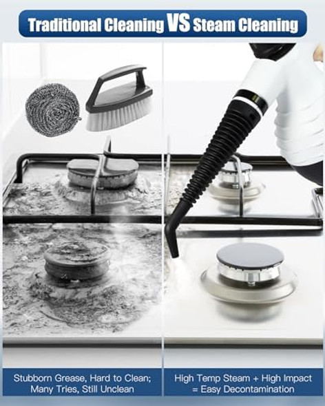 Steam Cleaner for Home Multi-Surface Natural Steamer for Cleaning with Safety Lock and 11pcs Accessories Handheld Steam Cleaner for Windows Sofa Carpet Tile Kitchen Hood and Car (White)