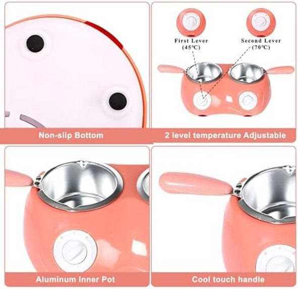Yuehuam Melting Chocolate Pot Electric Chocolate Fondue Candy Maker with Double Melting Pot 2 Adjustable Temperature Mini Fondue Melting Pot Set for Milk Chocolate Cheese Butter Candy
