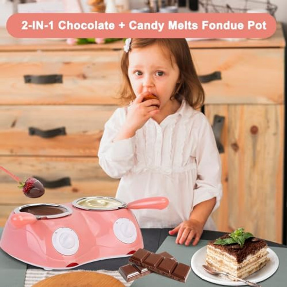 Yuehuam Melting Chocolate Pot Electric Chocolate Fondue Candy Maker with Double Melting Pot 2 Adjustable Temperature Mini Fondue Melting Pot Set for Milk Chocolate Cheese Butter Candy