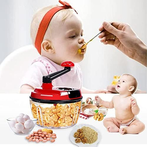 Multi-Functional Manual Food Processor 8 Cup Hand-powered Crank Chopper Mincer Blender with Clear Container for Vegetables Meat Fruits Nuts Herbs Onions (Without Base)