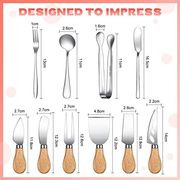 48 Pieces Cheese Knife Set Include 8 Pieces Stainless Steel Cheese Spatula Set with Wooden Handles 40 Pieces Stainless Steel Cheese Spatula Set for Birthday Wedding Christmas