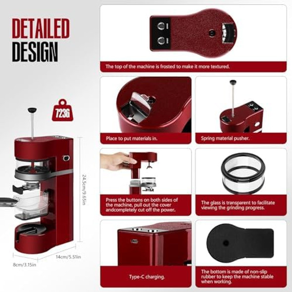 Electric Herb Grinder 1800mah Battery Powered 500g Large Capacity with Storage Box Red