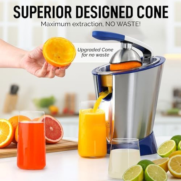 Zulay Electric Citrus Juicer - Makes Fresh Orange Lemon Grapefuit Lime - Stainless Steel 160W Quiet Powerful Motor Interchangeable Cones - Filters Out Seeds & Pulp - Dishwasher-Safe Parts - Black Zulay Electric Citrus Juicer - Makes Fresh Orange Lemon Grapefuit Lime - Stainless Steel 160W Quiet Powerful Motor Interchangeable Cones - Filters Out Seeds & Pulp - Dishwasher-Safe Parts - Black