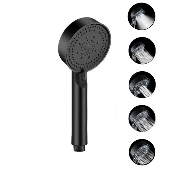 Acetap 5-Mode Round Hand Shower - Black Elegance with ABS Material - Effortless Setup Lightweight Wide Coverage Spray. (Head Only)