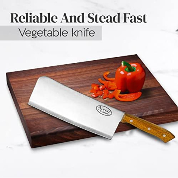 Alpine Cuisine Stainless Steel Meat Cleaver Butcher Knife 8-Inch - Rose Wood Handle - Chef Cleaver Knife Vegetables Cleaver For Home Kitchen Sharp Blade Cleaver For Meat Cutting - Dishwasher Safe