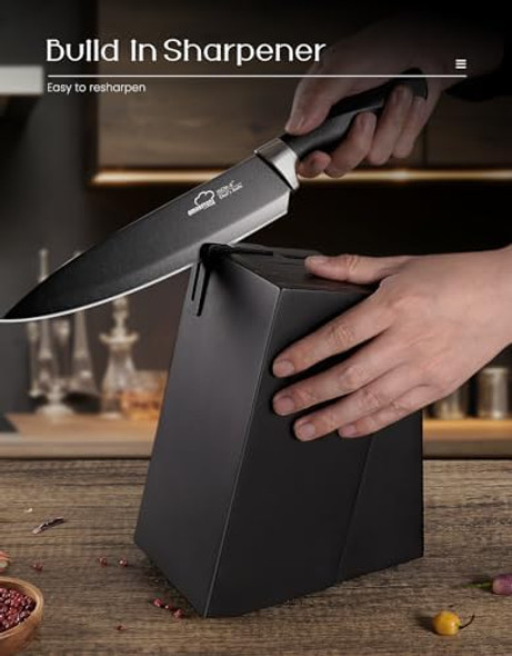 Knife Set Amorston 15 Pieces Knife Sets For Kitchen With Block Dishwasher Safe Kitchen Knife Set With Built In Sharpener Block German Stainless Steel Knife Block Set Black